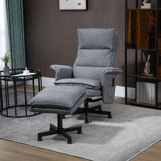 HOMCOM Swivel Recliner Chair & Footstool Massage Recliner Armchair in Grey