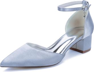 Generic Bridal Bridesmaid Wedding Shoes Womens Pointed Toe Ankle Strap Heels Block Heel Prom Party Dress Rhinestone Low Heels 4.5Cm,Silver,10 UK