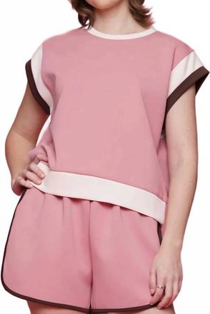 Why Dress Wide Sleeve Color Block Top In Mauve/multi