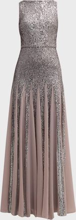 Badgley Mischka Sleeveless Sequin Godet Gown