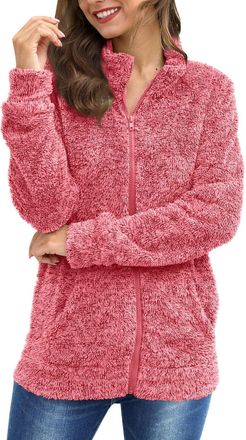 Generic Ladies Fleece Jackets Full Zip No Hood Outwear With Pockets Turndown Collar-Lightweight Warm Full Zip Coat For Winter Warm Outwear Outdoor Hiking Soft