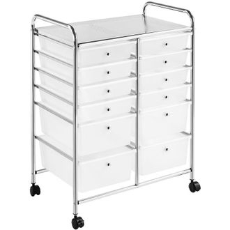 Yaheetech Carrello di stoccaggio Portaoggetti con 12 Cassetti Rimovibili e 2 Ripiani in Ferro e pp per Ufficio/Sala da Pranzo/Cucina/Dispensa/Soggiorno Bianco