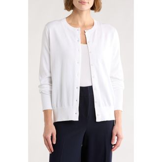 Brooks Brothers Scalloped Trim Cotton Cardigan in White at Nordstrom Rack, Size X-Large