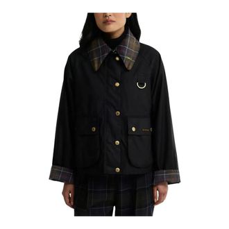 Barbour Jassen, Dames, Zwart, S, Katoen, Icons Tartan Collar Spey Waxed Jacket