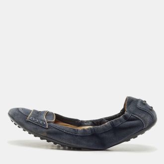 Tod's Tods Blue Suede Buckle Scrunch Ballerina Flats