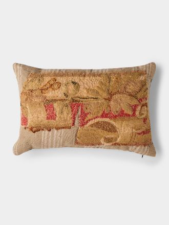 By Walid 18th-Century French Aubusson Tapestry Wool and Damask Cushion (23.5in/60cm)