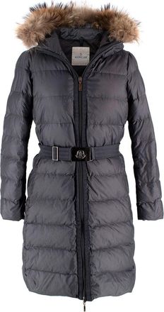 Moncler Grey Longline Nantes Puffer with Racoon Fur Hood Size S