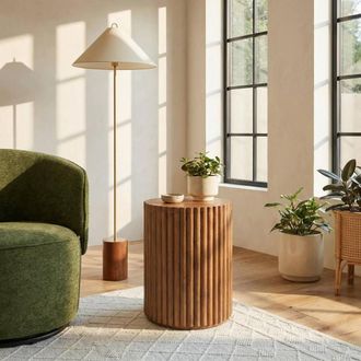 Furniturebox Hood Round Walnut Wood Side Table