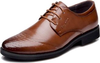 Generic Dress Shoes for Men Lace Up Wing Tip Burnished Toe Derby Shoes Vegan Leather Block Heel Low Top Resistant Non Slip Anti-Slip Prom(Brown,5.5 UK)
