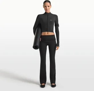 Nike Womens SKIMS Matte Flared Fold-Over Waistband Pants in Black | BOLEG9493W-OBD