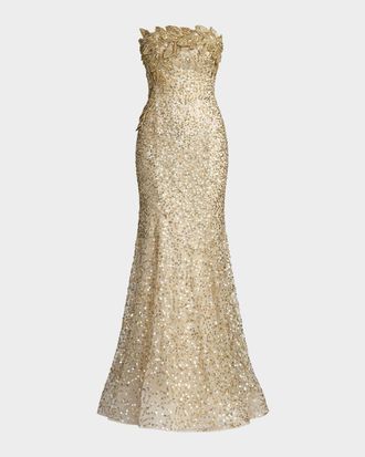 Mac Duggal Beaded Mesh Strapless Trumpet Gown