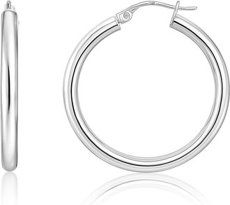 MAX + STONE 14k Gold Yellow or White Gold in 20MM, 25MM and 30MM Tube Hoop Earrings
