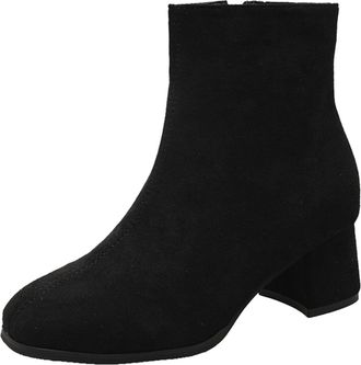 Generic Womens Spring Autumn and Winter Large Size Thick Heel Side Zipper Solid Color Versatile Fashion High Heel Square Toe Ankle Boots Soft Cowboy Boots Wom