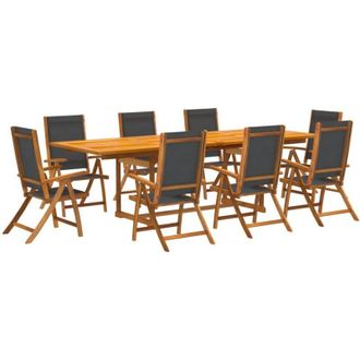 vidaXL Vidaxl Juego Comedor De Jard&iacute;n 9 Pzas Madera Maciza Acacia Y Textileno