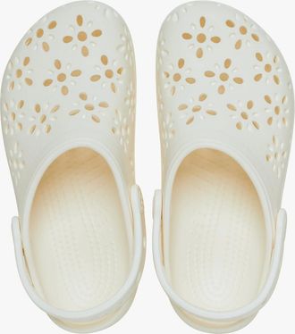 Crocs Womens Crocs 210927 CLASSIC FLORAL CUT OUT Womens Clogs Chalk - White - Size: UK m6w7