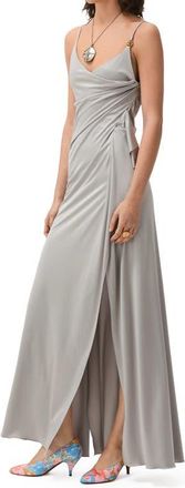 Versace Liquid Jersey Draped Gown in Silver Grey at Nordstrom, Size 40