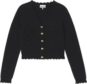 Ganni Cardigan con dettaglio a fiori - Nero