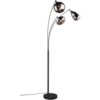 Trio Leuchten Lumina piantana metallo nero ad arco con 3 diffusori forme differenti in vetro cromo fume h. 200CM attacco E14
