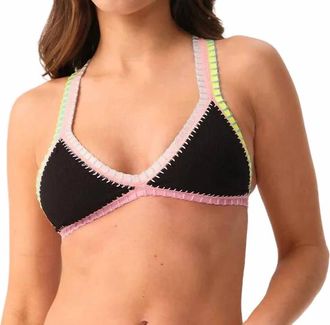 PQ Swim Pearl Crochet Trim Triangle Top In Black