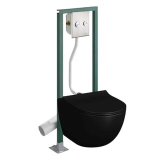 Vitra Pack De Inodoro Suspendido Vitra Sento Sin Reborde En Negro Mate + Asiento De Inodoro Con Cierre Amortiguado + Estructura Autoportante Presto + Placa 