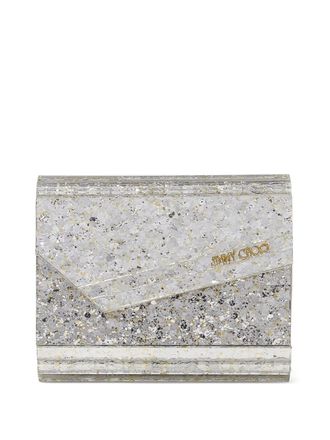 Jimmy Choo London mini Candy glitter clutch bag - women - Silk/Goat Skin/Viscose/Brass/Plexiglass - One Size - Grey