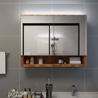 Berkfield Home LED Bathroom Mirror Cabinet Oak 80x15x60 cm MDF in Brown | Size: 80 x 15 x 60 cm