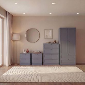 Home Discount Vida Designs Altino 4Pc Bedroom Set(2Dr Bedside, 4Dr Chest, Wardrobe) in Grey