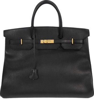 Herm&egrave;s Birkin Handbag Black Ardennes With Gold Hardware Black Leather Handbag (Pre-Owned)