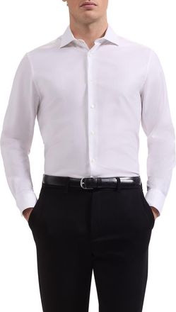Bugatchi Axel Shaped Fit Stretch Cotton Button-Up Shirt in White at Nordstrom, Size Xxx-Large