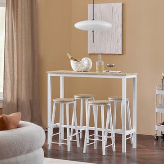 SoBuy Bar Table & 4 Stools Set - Space-Saving Design - Industrial in White