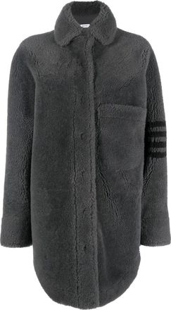 Thom Browne 4-Bar stripe shearling jacket - women - Sheep Skin/Shearling - 42 - Grey