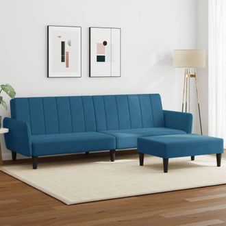 vidaXL Divano Letto 2 Posti con Poggiapiedi Blu in Velluto vidaXL