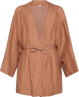 Deha Linnenmix Kimono - Dames - Kimonos - Bruin - L - Linnen - Overhemden