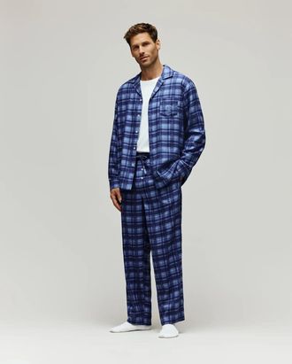 Psycho Bunny Mens Ivo Flannel Pajama Set 404 GRAY BLUE / XL