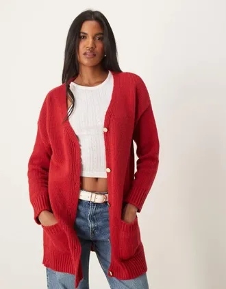 Miss Selfridge longline oversized cardigan dress in red