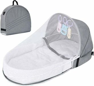 OEM Lit De Voyage B&eacute;b&eacute; - Moustiquaire Int&eacute;gr&eacute;e - Pliable - Coton Et Lin Respirant - Pour 0 &Agrave; 36 Mois - Gris - 80 X 45 X 12 Cm
