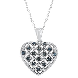 MAX + STONE 925 Sterling Silver Genuine Gemstone Heart Shape Filigree Pendant 18 Inch Chain