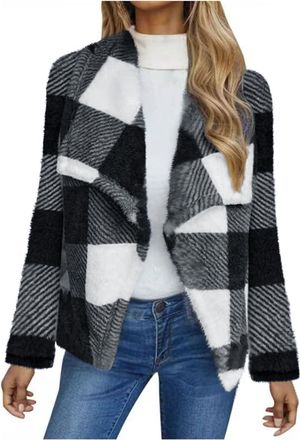 Generic 2024 Women Flannel Plaid Shacket Button Down Shirts Stand Collar Long Sleeve Jacket Antumn Winter Coats With Slant Pockets Womens Jacket Casual Oversi