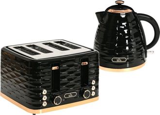 HOMCOM Kettle and Toaster Sets 1.7L Kettle & 4 Slice Toaster w/ Browning Control Black - Homcom