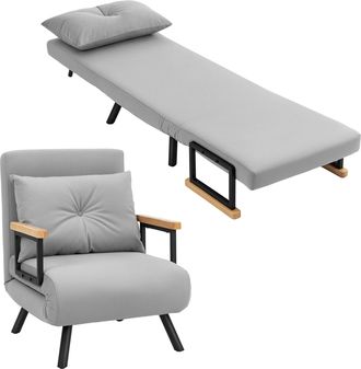 OEM Sof&aacute; Cama Individual Plegable Sof&aacute; Cama Convertible 4 En 1 Respaldo Ajustable De 5 Niveles Y Almohada 63x73x81 Cm Gris