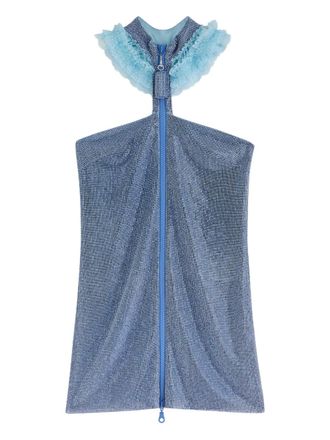 Self Portrait x Christopher Kane chainmail zip-up mini dress - Blue