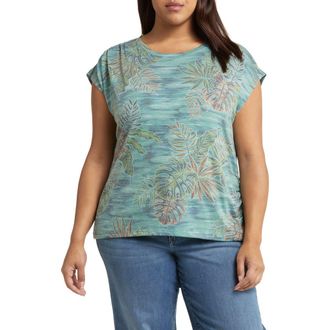 Wit & Wisdom Print Cap Sleeve T-Shirt in Dark Forest Green at Nordstrom Rack, Size 1X