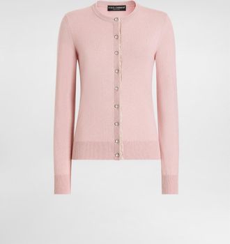 Dolce & Gabbana Cashmere Cardigan With Jewel Buttons - Woman Sweaters And Cardigans Pink 38