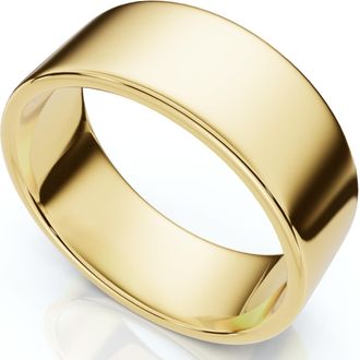 Pompeii3 Mens 8mm 14K Yellow Gold Comfort Fit Flat Wedding Band Size Selectable