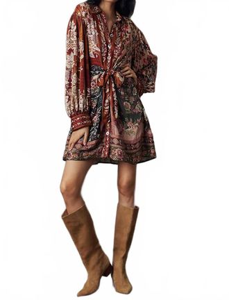 Farm Rio Winter Garden Mix Mini Dress In Red Multi