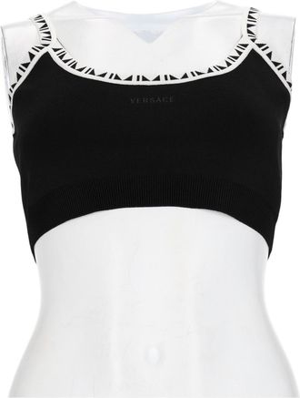 Versace Fitted Black Crop Top With Geometric Trim