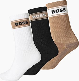HUGO BOSS Mens Boss Black 3 Pack Rib Socks Beige/White/Black - Multi - Size: 2.5/3/3.5/4/4.5/5/11.5/11/10.5/10/14.5/14/13.5/13/12.5/12/8.5/9/9.5/16/15.5/15/5.5