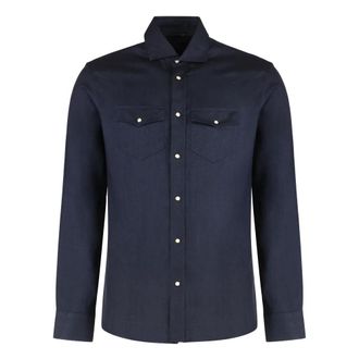 Moorer Blouses & Shirts - Heren - Casual Overhemden - Blauw - M - Overhemden