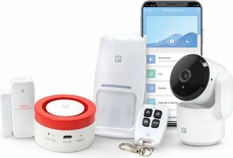 Garza Kit Sistema De Alarma Y Seguridad Inteligente Wifi 2,4 Ghz Con C&aacute;mara 1080p 360&ordm; Para El Hogar, Sirena 120 Db, Sensores De Movimiento Y Apertura De Pu