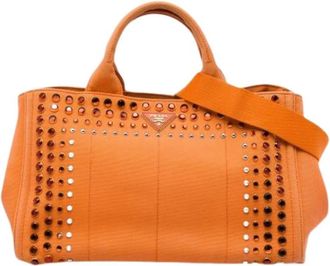 Prada Pre-owned Studded Canvas Satchel - Dames - Vintage Shopper - Oranje - ONE Size - Vintage